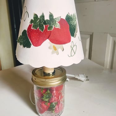 VINTAGE Mason Jar Lamp, Strawberry Design Lamp, Home Decorations 
