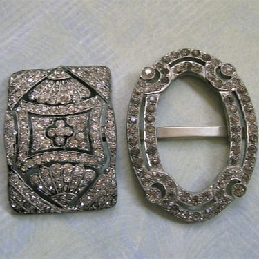 Pair Mis-matched Vintage Art Deco Rhinestone Shoe Buckle Clips, Shoe Accessories, Old Rhinestone Shoe Clips (#4054) 