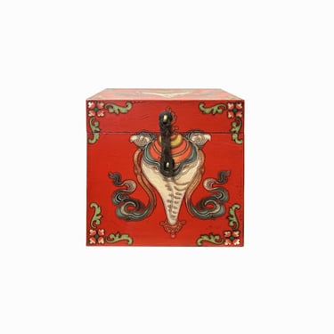 Chinese Distressed Red Wheel Conch Graphic Square Shape Box ws3497E 