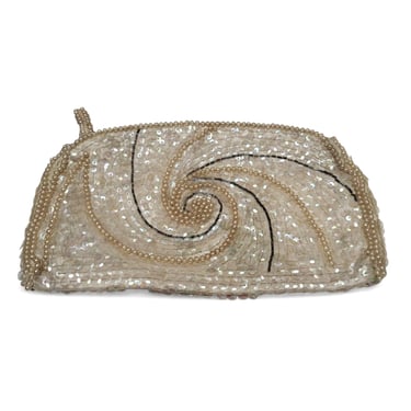 1950s Vintage La Regale Sequins & Pearls Beaded Purse, Formal Small Zip Clutch, Evening Bag, Bride Wedding Accessory, Made in Japan 