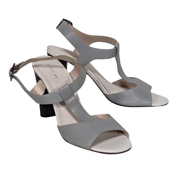 Wythe NY - Grey & Cream T-Strap Open Toe Pumps Sz 10