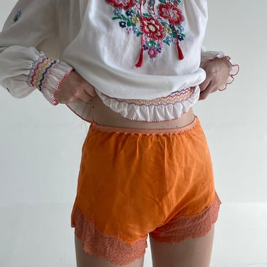 Hand Dyed Orange Silk Shorts