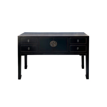 Oriental Black Lacquer Long Moon Face 4 Drawers Slim Foyer Table cs7622E 