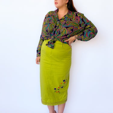 Y2K Lime Green Maxi Skirt, sz. L/XL