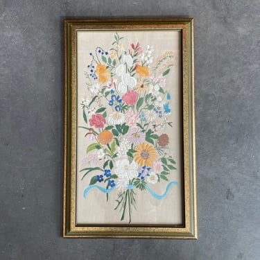 Antique 1930's Framed Floral Embroidery