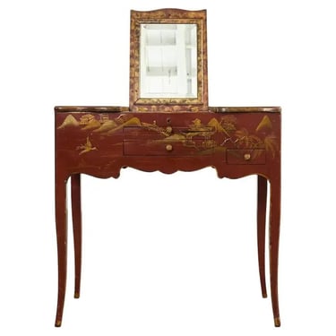 English Chinoiserie Decorated Queen Anne Vanity Dressing Table