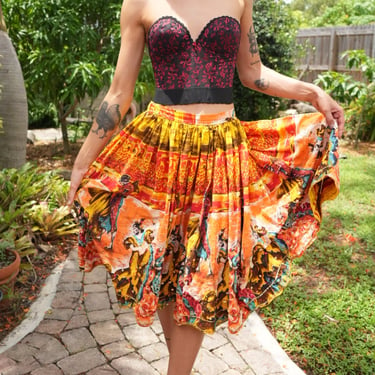 Novelty Flamenco Printed Midi Skirt / Dancing People / Bright Colors Vacation Skirt 