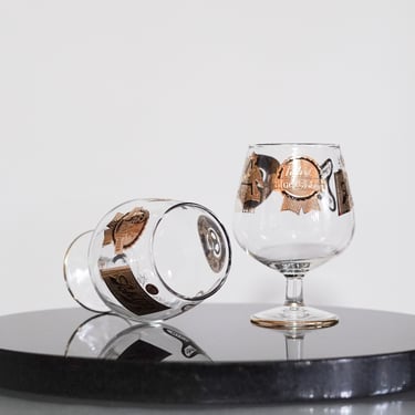Vintage Beer glass, 22k Gold Beer Company Logos set of 2, Vintage Glassware VTG Bar, Mid Century Mad Men MCM 