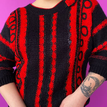 1980s Red and Black Striped Sweater, sz. Large