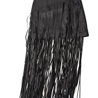 Intermix - Black Lamb Leather Mini Skirt w/ Fringe Trim Sz 4