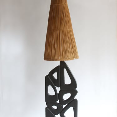 Wood & Wicker Sculptural Vintage Tiki Floor Lamp