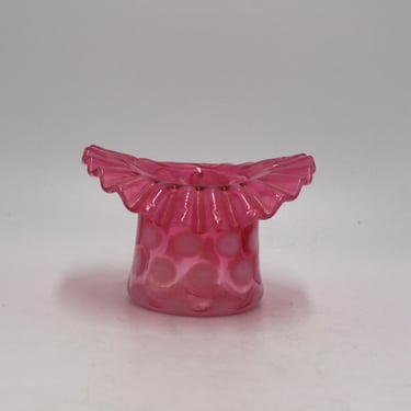 vintage Fenton Cranberry Opalescent Coin Dot Top Hat Vase 