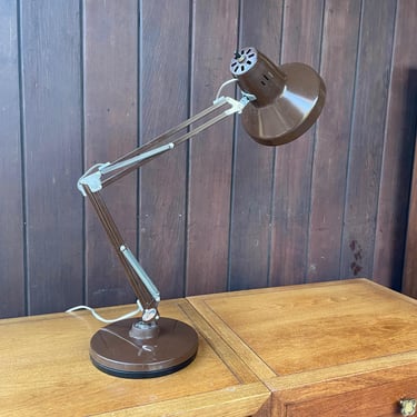 1970s Desk Task Lamp Vintage Mid-Century Chocolate Brown Office Factory Foreman Post Clerk Ledu 