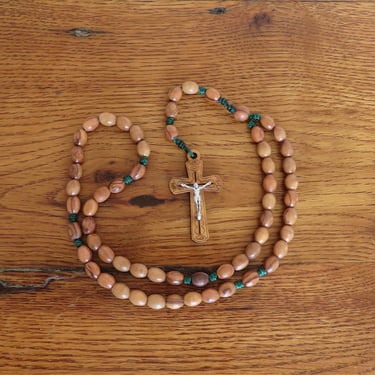 Vintage Wood Rosary Bead Necklace Crucifix Catholic 