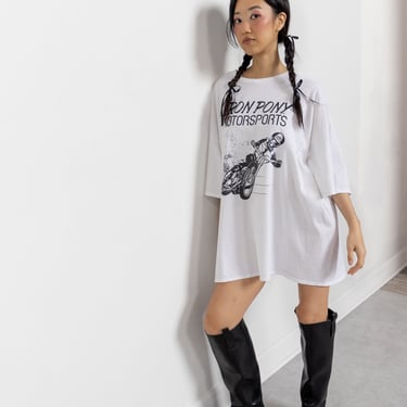 IRON PONY MOTORSPORTS Oversize Graphic Tee White Cotton Dress T-Shirt Vintage Short Sleeves / Xxl Xl Extra Large 