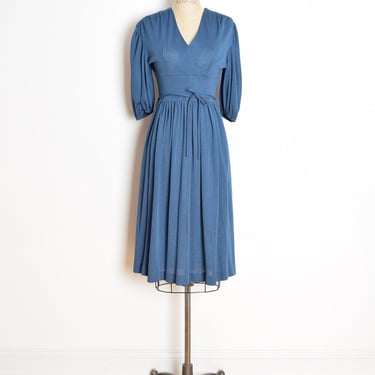 vintage 70s dress navy blue disco surplice deep V midi dress S M clothing 