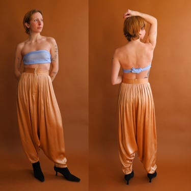 Vintage 80s Calvin Klein Silk Harem Pants/ 1980s Pleated Drop Crotch Trousers/ Size Small 27 