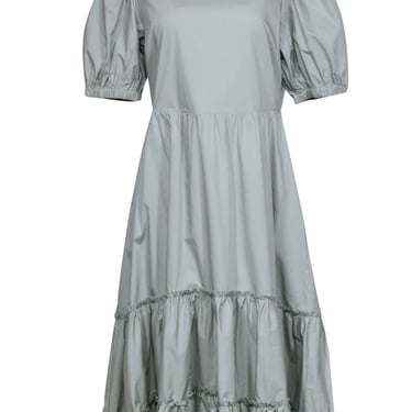 English Factory - Mint Green Cotton Puff Sleeve Midi Dress w/ Tired Skirt Sz L