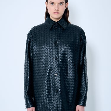 Bottega Veneta Women Intrecciato Leather Overshirt