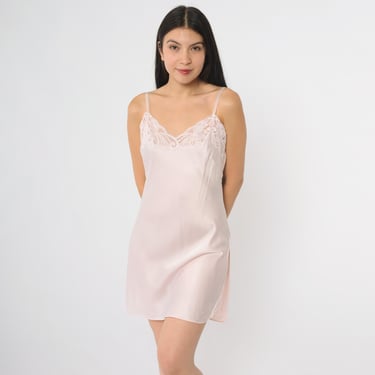下着・アンダーウェア 1940s White Slip Dress Vintage White Slip, Slip Dress (B427) With White Lace Trim