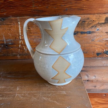 Pitcher - Cool White with Orange Geometric Shapes 