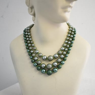 1950s/60s Green Faux Pearl Multi-Strand Necklace 
