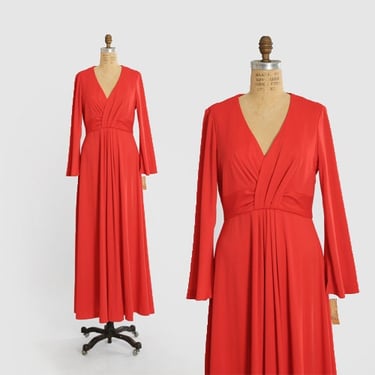 70s Red maxi dress | Vintage 1970s deadstock red Bell sleeves maxi dress 