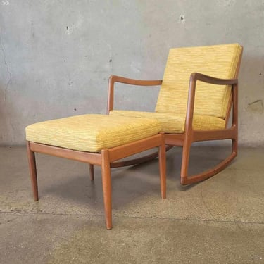 Vintage Danish Teak Rocking Chair & Ottoman By Ole Warscher For France & Son