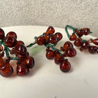 Vintage hand blown glass Amber grapes stems set 3 size 8” 