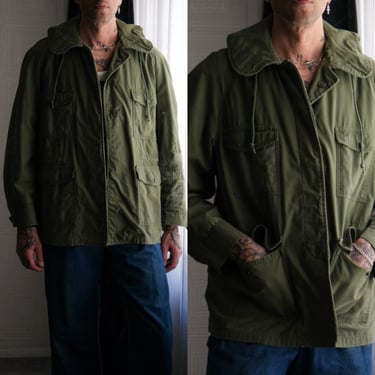 Vintage 60s Vietnam Distressed Sateen OG-107 Military Hooded Field Jaxcket | Made in USA | 1960s Destroyed Vietnam Army Cotton Parka Coat 