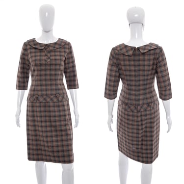 1950's Carl Nattal Brown Plaid Wool Dress Size S/M