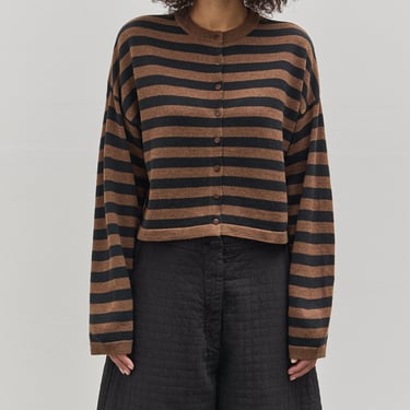 Cordera Merino Wool Striped Cardigan, Black/Brown