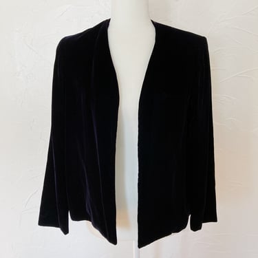 Early 80s Designer Leo Narducci Midnight Blue Black Velvet Jacket | Small/Medium 