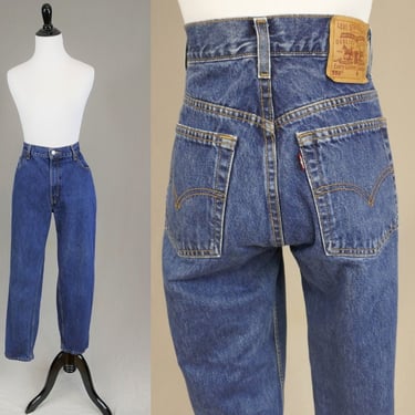 90s Levi's 550 Mom Jeans - 30" waist - Blue Cotton Denim Pants - Vintage 1990s Relaxed Fit Tapered Leg - 30x28 - 28" inseam Short 