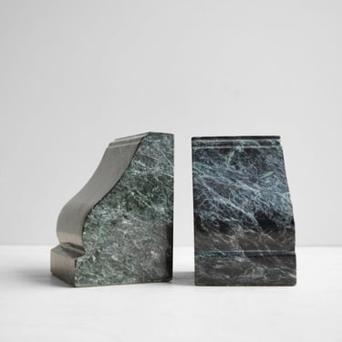 Vintage Green and Black Marble Bookends 