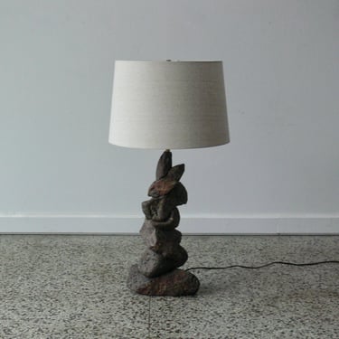 Handmade Postmodern Stacked River Rock Table Lamp 