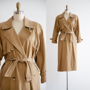 brown trench coat 80s 90s vintage Anne Klein tan khaki dark academia belted jacket 