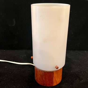 Danish Modern Teak & Plastic Swedish Cylinder Table Lamp By Luxus