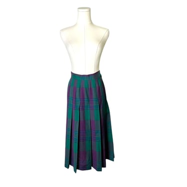 Vintage Pendleton USA Made Wool Purple Green Fuchsia Plaid Pleated Skirt Size 6 