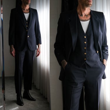 Vintage 70s Yves Saint Laurent Navy Gabardine Three | The Vault 