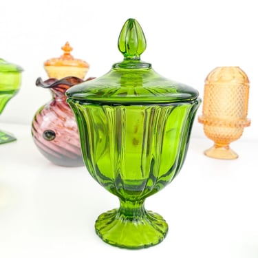 LE Smith Candy Dish | Green | Vintage Glass Decor 