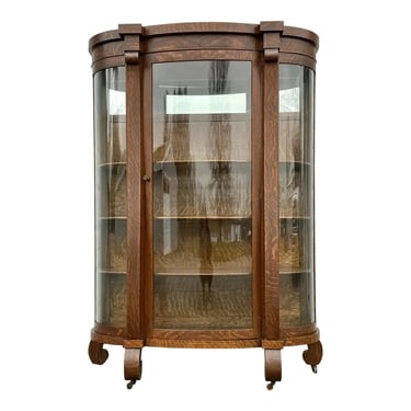 Late 19th Century Tiger Oak Bowfront China Cabinet 