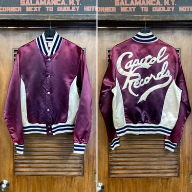 Vintage 1970’s Roller Rink “Capitol Records” Acetate (Satin) Glam Bomber Jacket, Two-Tone, Music Biz, 70’s Vintage Clothing 