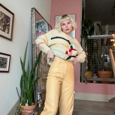 VTG 90s Butter Yellow Leather Pants 