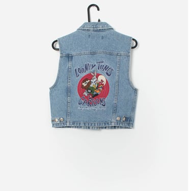 Vintage Looney Tunes denim vest with large embroidered back - XS / Small 