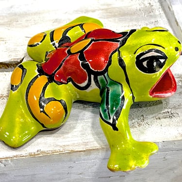 VINTAGE: Small Talavera Mexican Pottery Frog - Colorful Hand Painted - Made in Mexico - SKU 36-A-00034693 