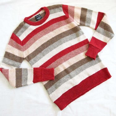 Vintage 80s Red Brown Stripe Wool Blend Sweater S M - JC Penney 1980s Knit Pullover - Cozy Winter Vintage Jumper 