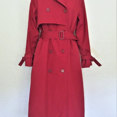 Vintage 1990s London Fog Red Trench Coat, 12 Reg, Removable Liner, Rain Coat, Midi Coat Women 