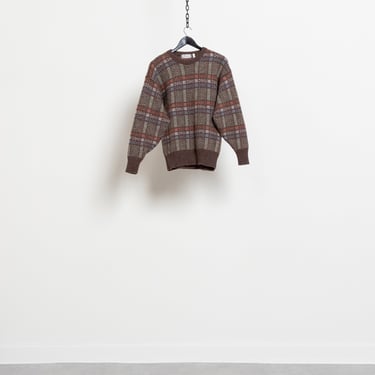 Plaid WOOL SWEATER COZY oversize jumper Dad classic knitwear vintage Winter / Small Medium 