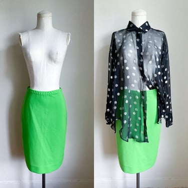 Vintage 1960s Lime Green Knit Skirt / XS-S 